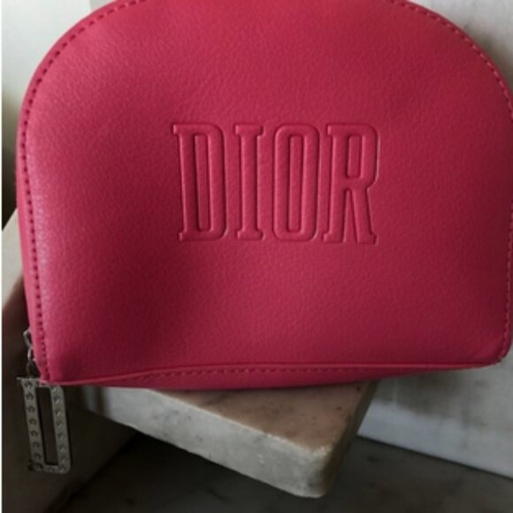 DIOR Beaute Bag Hot Pink Makeup Case Clutch Dopp Kit Logo Embossed - Picture 1 of 17